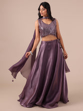 Dark Lavender Lehenga Choli with Sequins & Thread Work - House of Surya